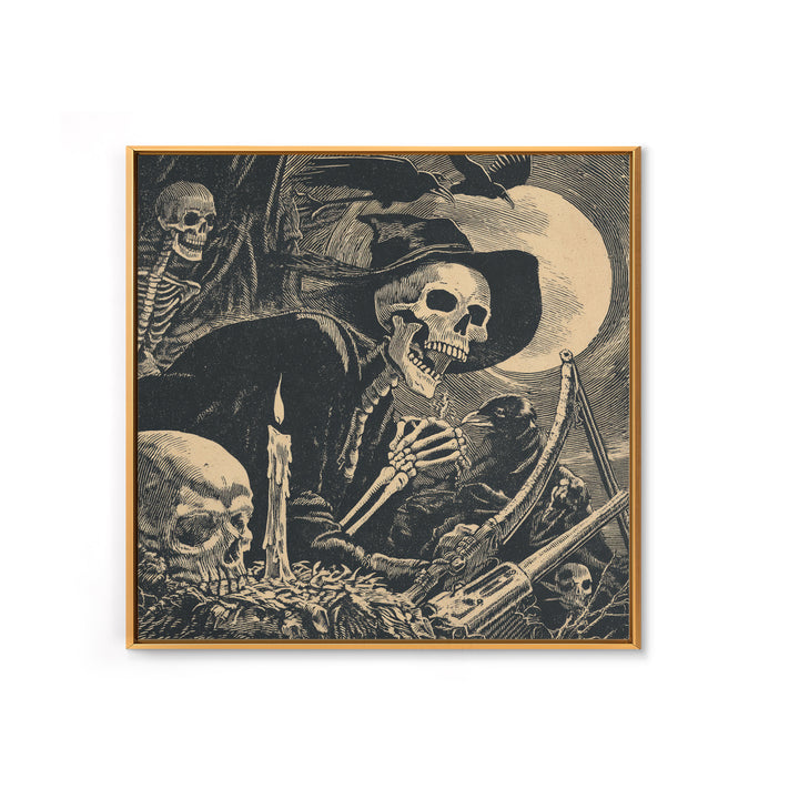 The Ghost Of The Witch Hunter, Macabre Folk Print Art, Square Wall Art, Macabre Wall Art, Framed Canvas Print, Horror Wall Art