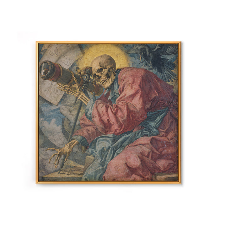 The Skull Astronomer, Dark Renaissance Art, Square Wall Art, Gothic Horror Wall Art, Canvas Print, Halloween Wall Art