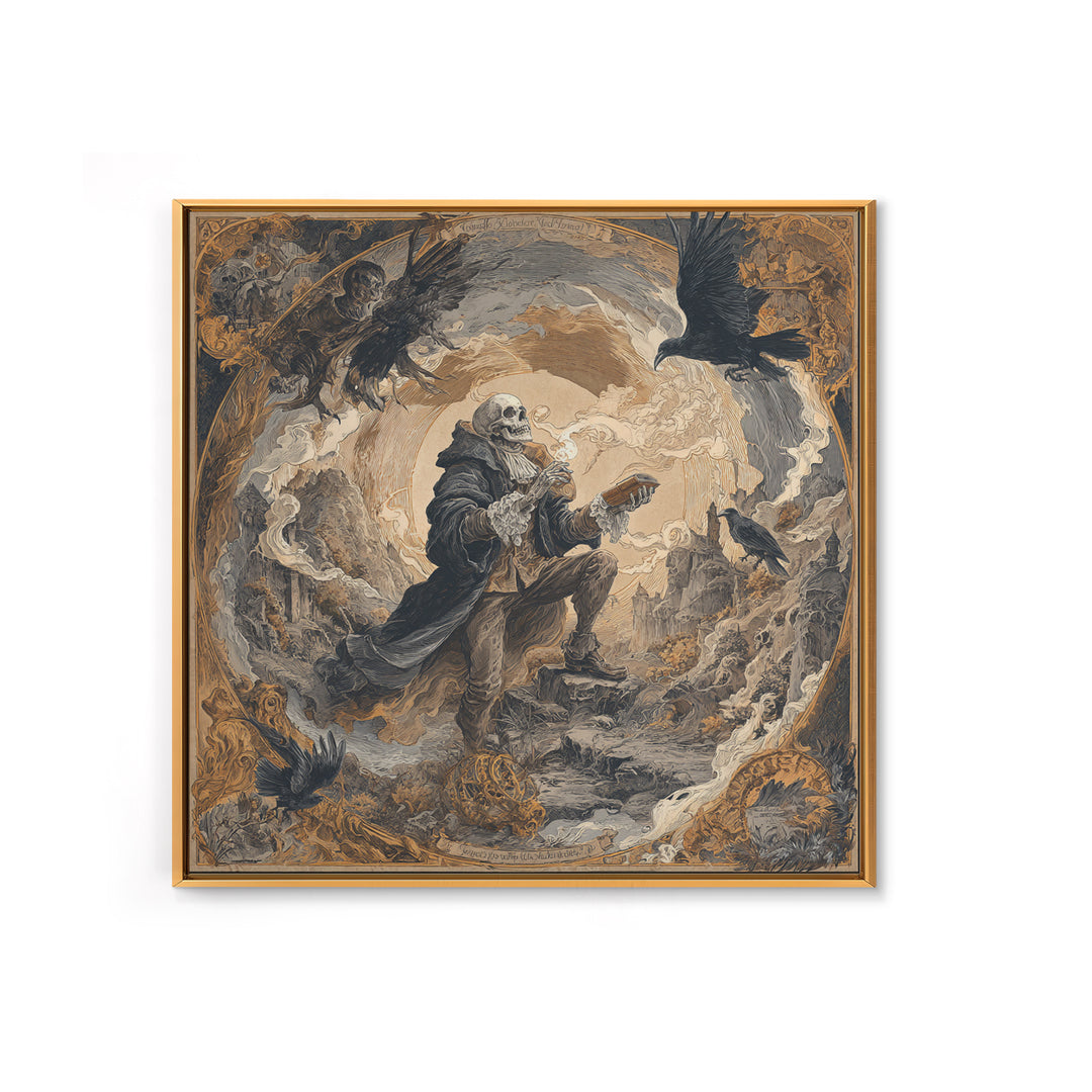 The Skull Astronomer, Baroque Witchcraft Art, Square Wall Art, Dark Fantasy Wall Art, Canvas Print, Halloween Wall Art