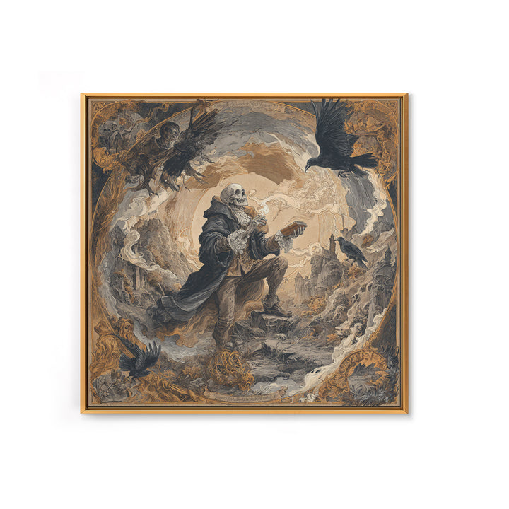 The Skull Astronomer, Baroque Witchcraft Art, Square Wall Art, Dark Fantasy Wall Art, Canvas Print, Halloween Wall Art