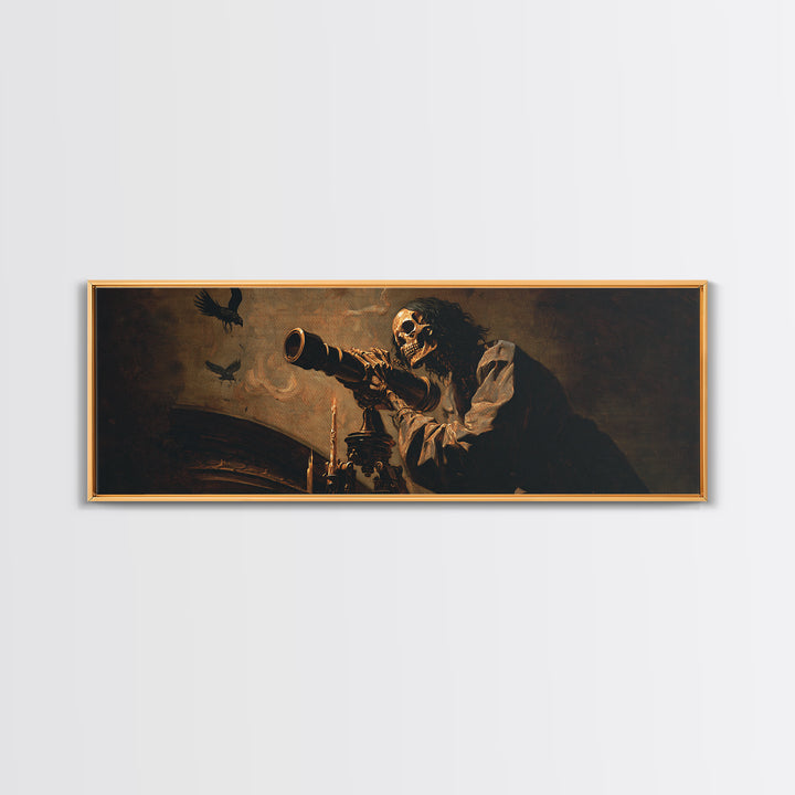 The Skull Astronomer, Dark Romantic Horror Art, Extra Wide Wall Art, Macabre Wall Art, Canvas Print, Halloween Wall Art