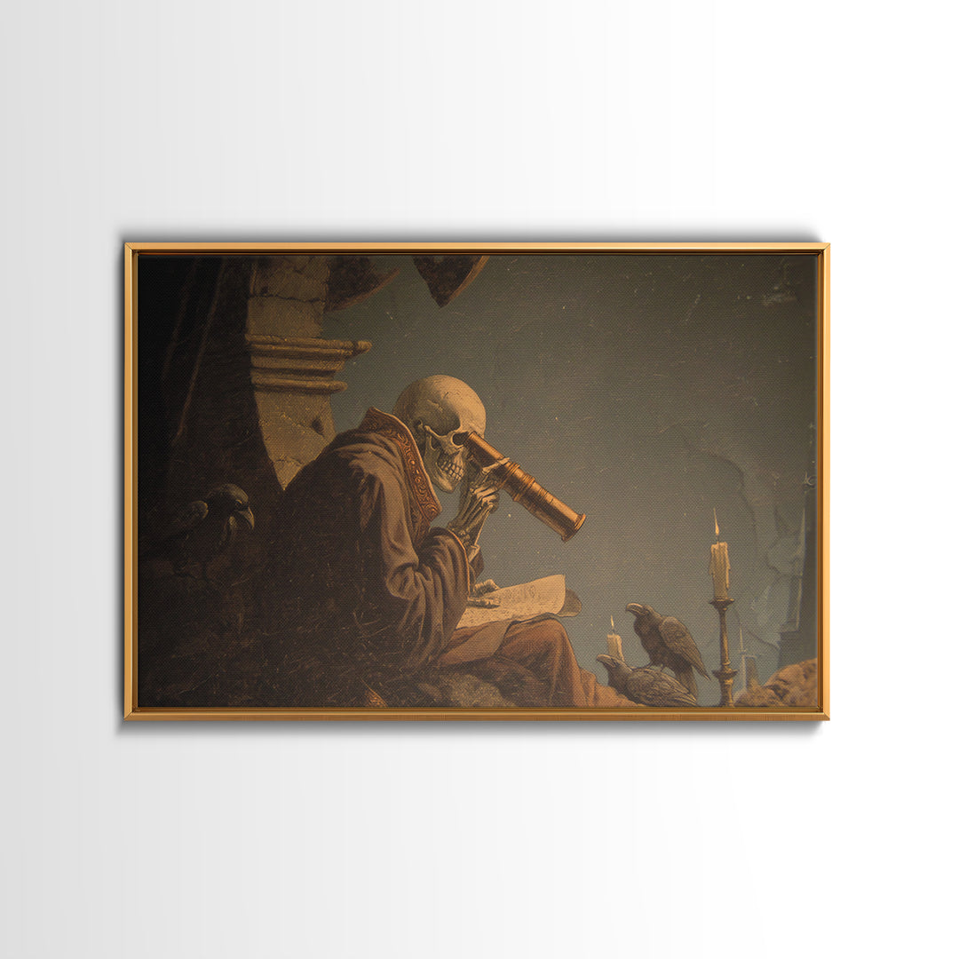 The Skull Astronomer, Romantic Gothic Landscape, Landscape Wall Art, Macabre Wall Art, Framed Canvas Print, Halloween Wall Art