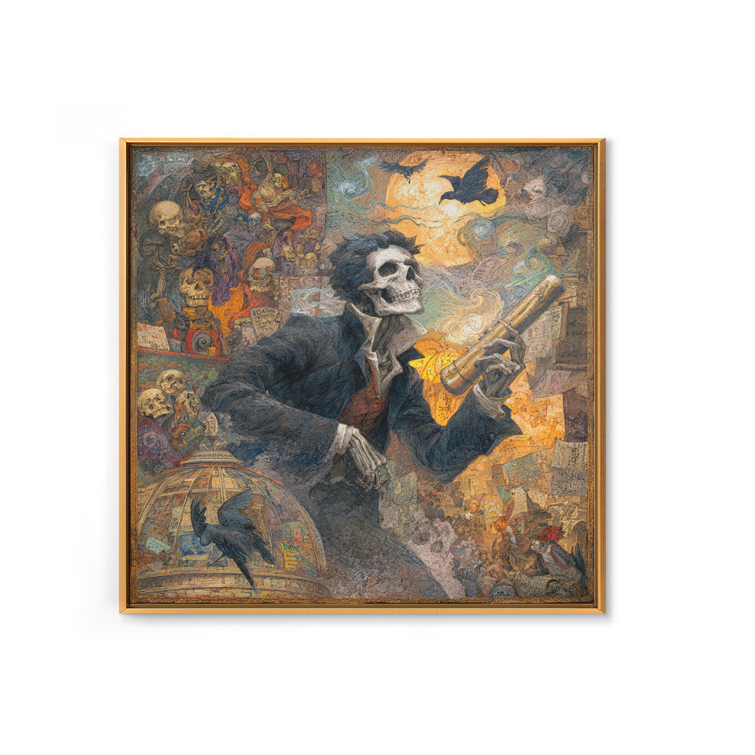 The Skull Astronomer, Grotesque Carnival Art, Square Wall Art, Dark Fantasy Wall Art, Canvas Print, Halloween Wall Art