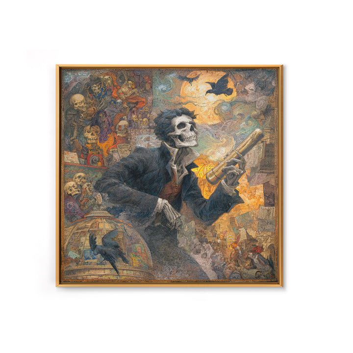The Skull Astronomer, Grotesque Carnival Art, Square Wall Art, Dark Fantasy Wall Art, Canvas Print, Halloween Wall Art