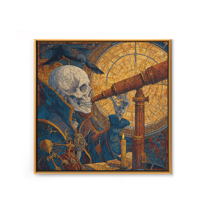 The Skull Astronomer, Stained Glass Gothic Art, Square Wall Art, Dark Halloween Decor, Canvas Print, Halloween Wall Art, Statement Wall Art