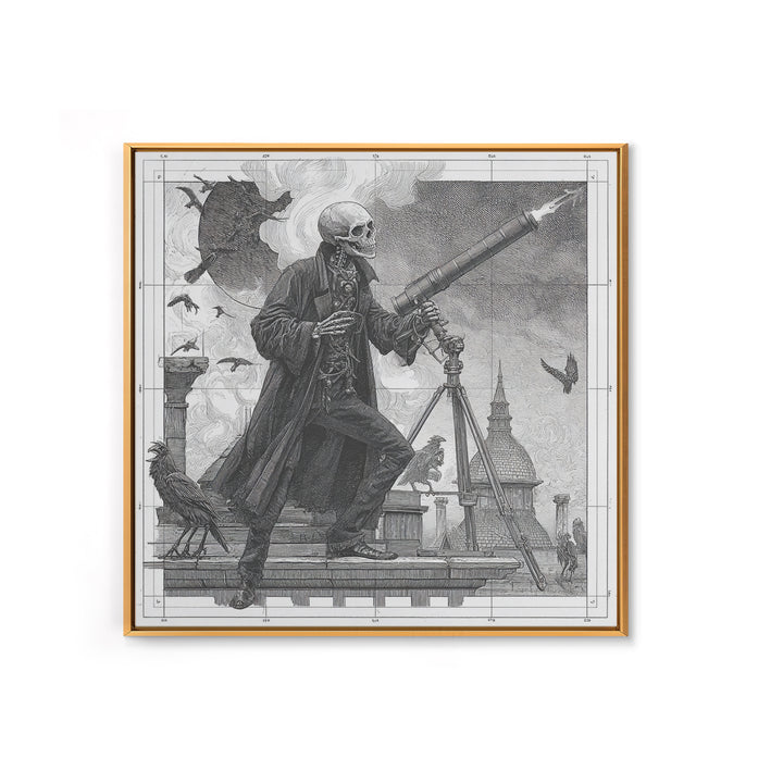 The Skull Astronomer, Victorian Macabre Art, Square Wall Art, Macabre Wall Art, Framed Canvas Print, Halloween Wall Art