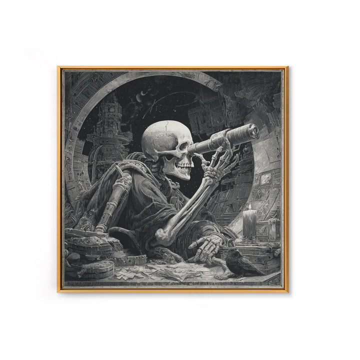 The Skull Astronomer, Biomechanical Horror Art, Square Wall Art, Dark Halloween Decor, Canvas Print, Halloween Wall Art
