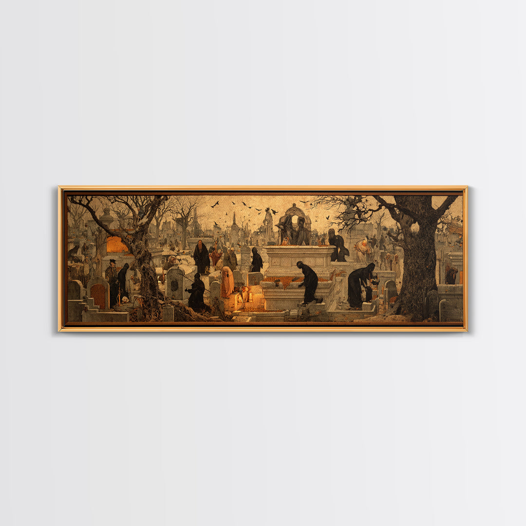 The Cemetery Beekeeper, Medieval Grotesque Art, Extra Wide Wall Art, Gothic Horror Wall Art, Framed Canvas Print, Halloween Wall Art