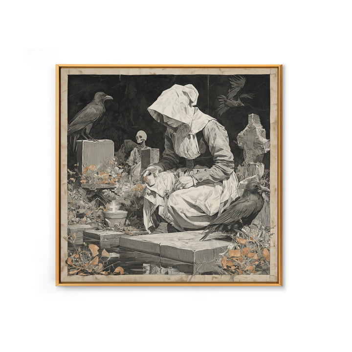 The Cemetery Beekeeper, Danse Macabre Art, Square Wall Art, Dark Fantasy Wall Art, Framed Canvas Print, Horror Wall Art