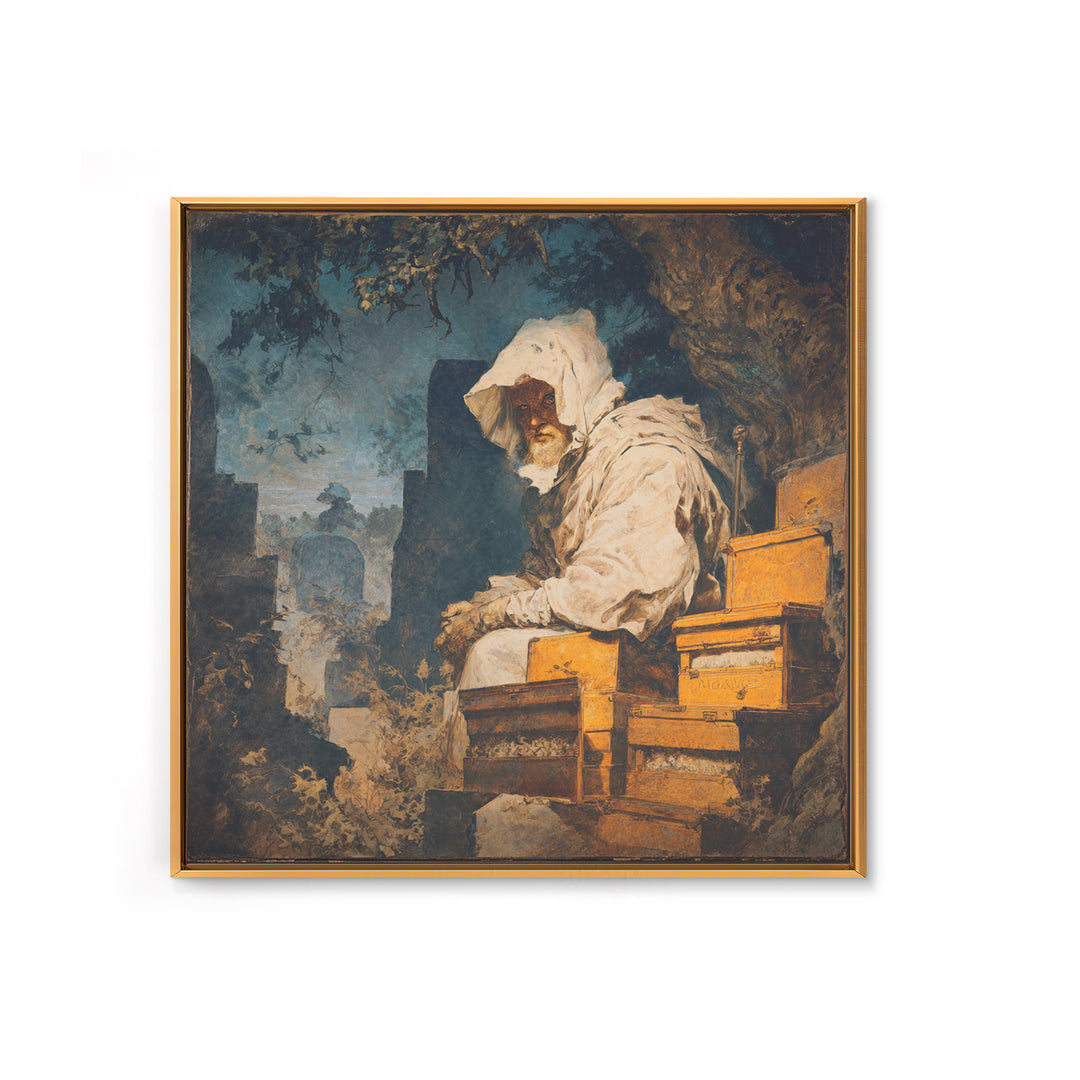 The Cemetery Beekeeper, Baroque Witchcraft Art, Square Wall Art, Macabre Wall Art, Framed Canvas Print, Halloween Wall Art