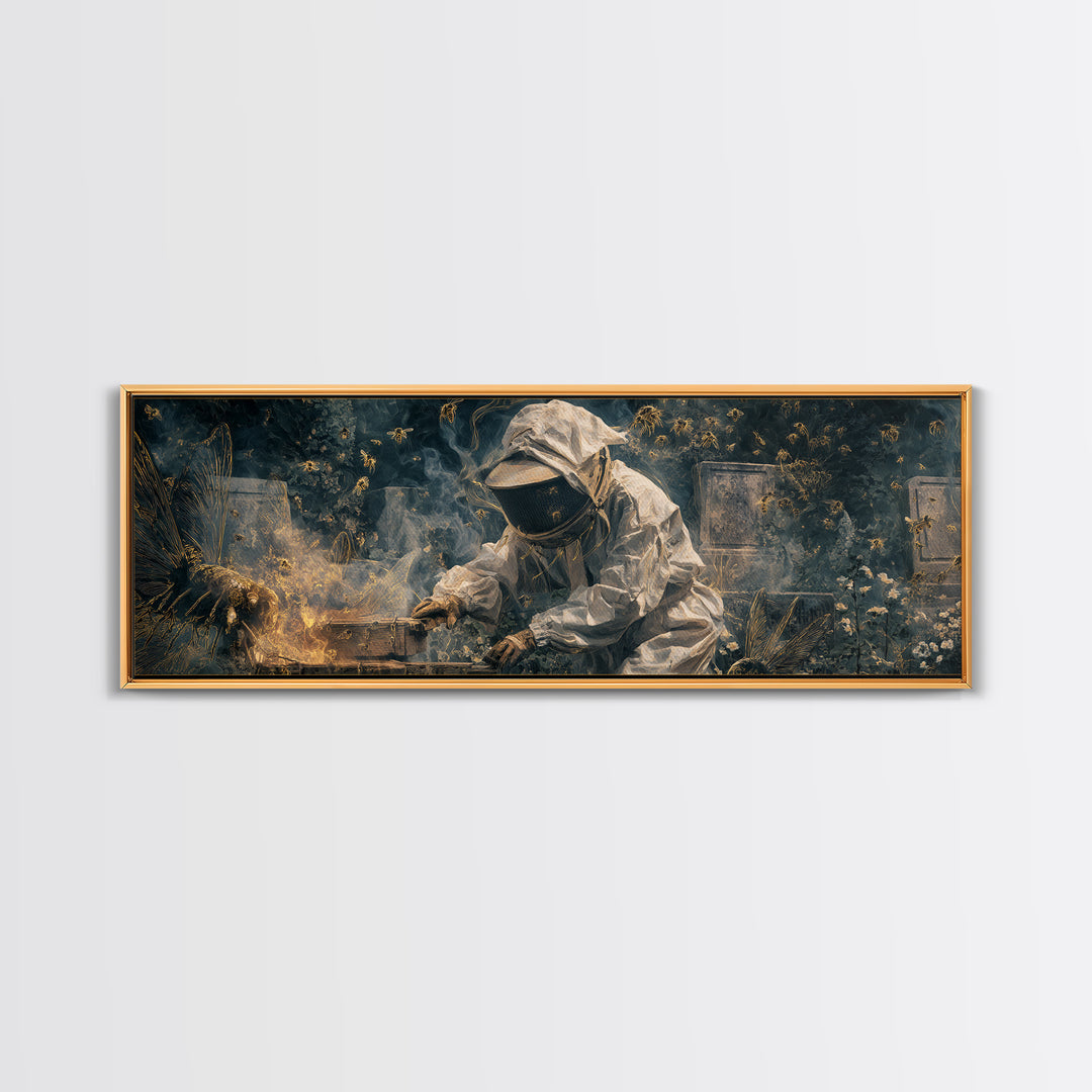 The Cemetery Beekeeper, Visionary Gothic Art, Extra Wide Wall Art, Dark Halloween Decor, Canvas Print, Halloween Wall Art