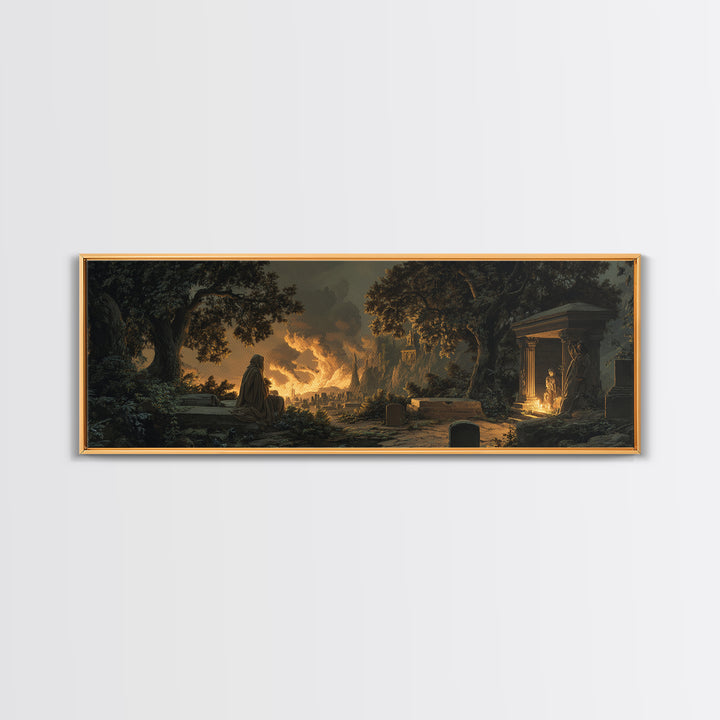 The Cemetery Beekeeper, Apocalyptic Romantic Art, Extra Wide Wall Art, Dark Halloween Decor, Canvas Print, Halloween Wall Art