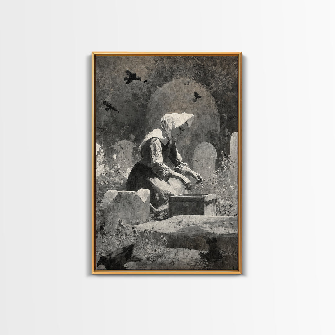 The Cemetery Beekeeper, Symbolist Dream Art, Vertical Wall Art, Macabre Wall Art, Framed Canvas Print, Halloween Wall Art