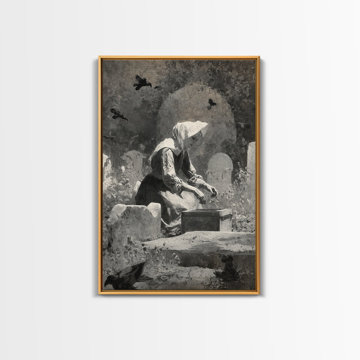 The Cemetery Beekeeper, Symbolist Dream Art, Vertical Wall Art, Macabre Wall Art, Framed Canvas Print, Halloween Wall Art