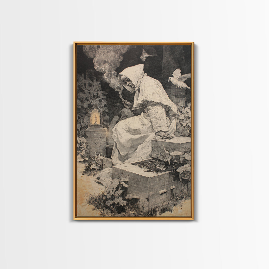 The Cemetery Beekeeper, Decadent Gothic Art, Vertical Wall Art, Macabre Wall Art, Canvas Print, Halloween Wall Art, Gothic Home Decor