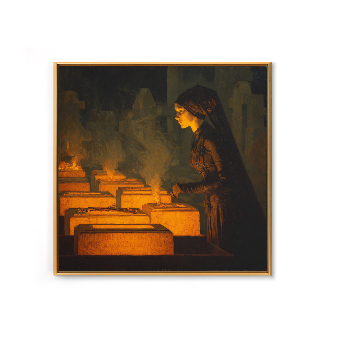 The Cemetery Beekeeper, Dark Symbolist Art, Square Wall Art, Dark Halloween Decor, Canvas Print, Halloween Wall Art