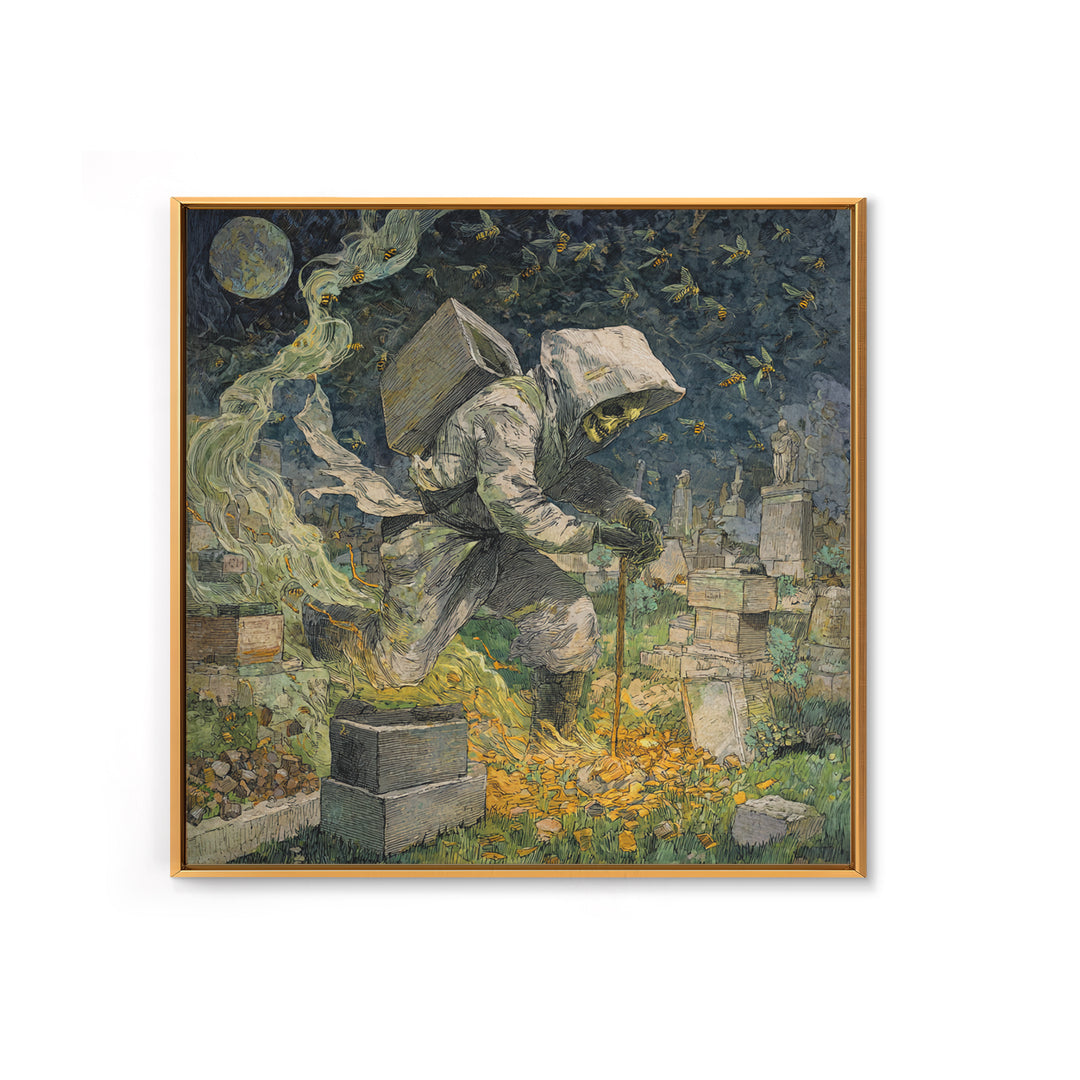 The Cemetery Beekeeper, Grotesque Carnival Art, Square Wall Art, Dark Halloween Decor, Canvas Print, Halloween Wall Art, Gothic Home Decor