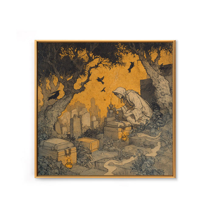 The Cemetery Beekeeper, Gothic Storybook Art, Square Wall Art, Dark Halloween Decor, Canvas Print, Halloween Wall Art