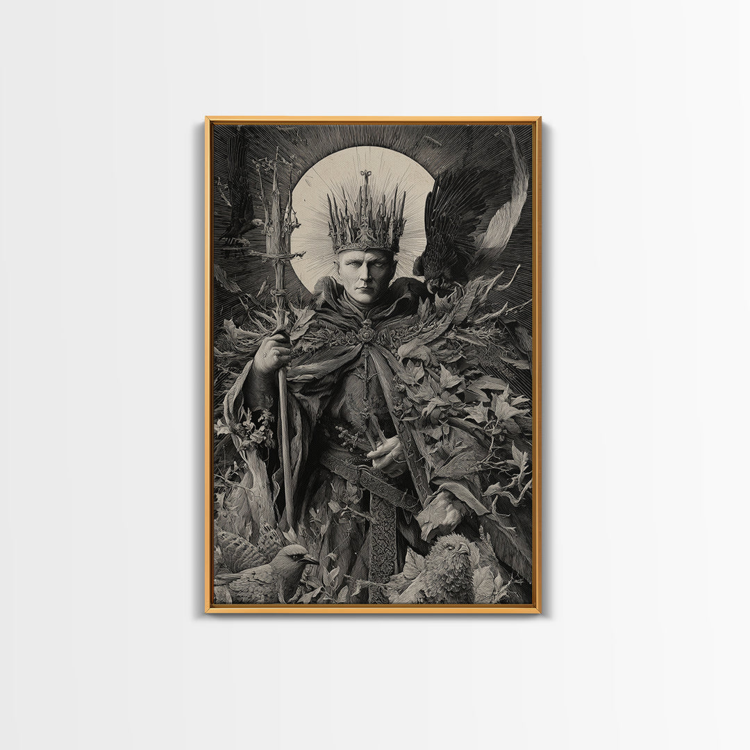 The Thorn-Crowned King, Renaissance Engraving Art, Vertical Wall Art, Dark Halloween Decor, Canvas Print, Halloween Wall Art
