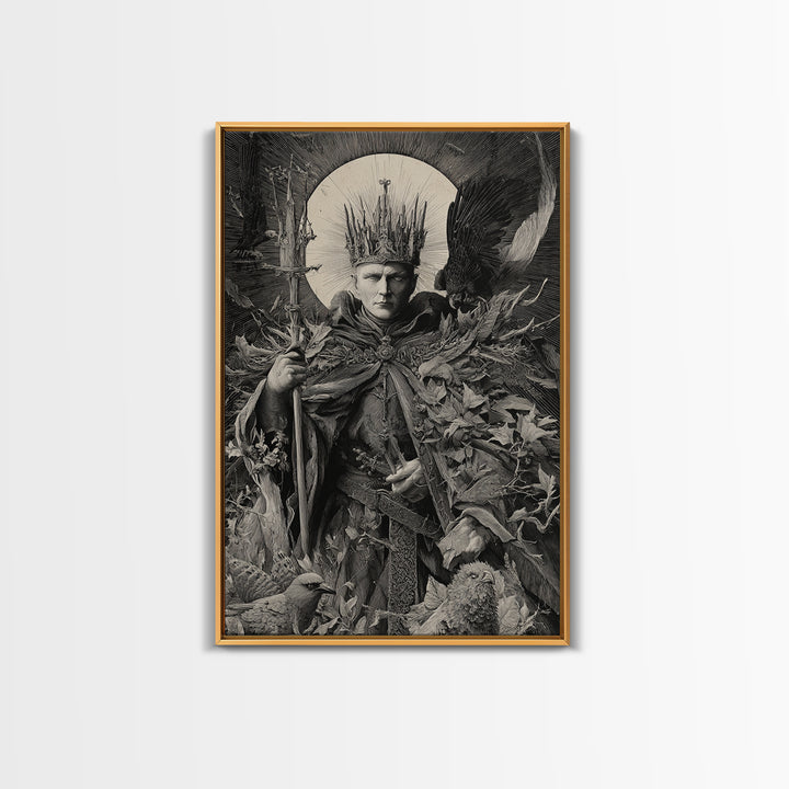 The Thorn-Crowned King, Renaissance Engraving Art, Vertical Wall Art, Dark Halloween Decor, Canvas Print, Halloween Wall Art