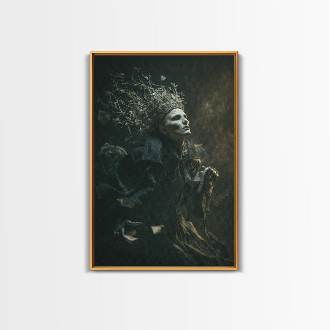 The Thorn-Crowned King, Gothic Nightmare Art, Vertical Wall Art, Dark Fantasy Wall Art, Framed Canvas Print, Halloween Wall Art