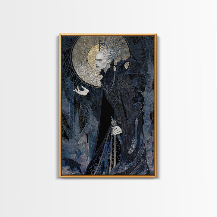 The Thorn-Crowned King, Stained Glass Gothic Art, Vertical Wall Art, Gothic Horror Wall Art, Framed Canvas Print, Halloween Wall Art