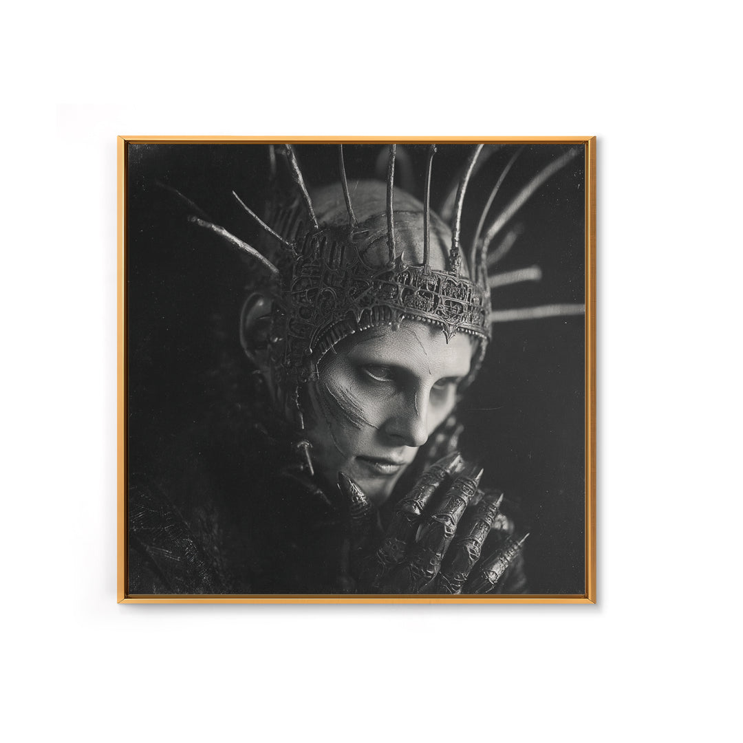 The Thorn-Crowned King, Biomechanical Horror Art, Square Wall Art, Gothic Horror Wall Art, Framed Canvas Print, Halloween Wall Art