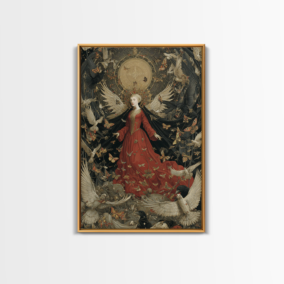 The Moth-Winged Empress, Dark Renaissance Art, Vertical Wall Art, Dark Fantasy Wall Art, Framed Canvas Print, Halloween Wall Art