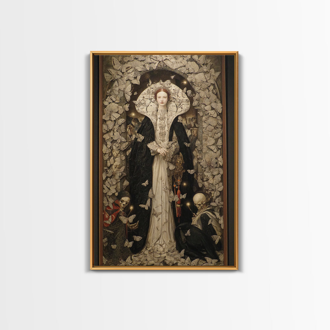 The Moth-Winged Empress, Danse Macabre Art, Vertical Wall Art, Gothic Horror Wall Art, Framed Canvas Print