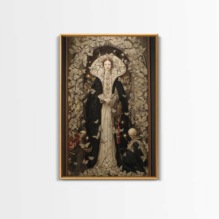 The Moth-Winged Empress, Danse Macabre Art, Vertical Wall Art, Gothic Horror Wall Art, Framed Canvas Print