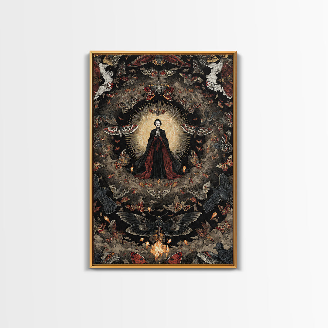 The Moth-Winged Empress, Visionary Gothic Art, Vertical Wall Art, Macabre Wall Art, Framed Canvas Print, Halloween Wall Art