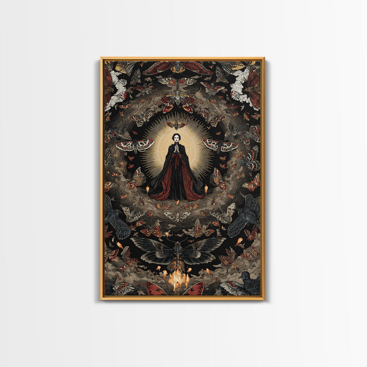 The Moth-Winged Empress, Visionary Gothic Art, Vertical Wall Art, Macabre Wall Art, Framed Canvas Print, Halloween Wall Art