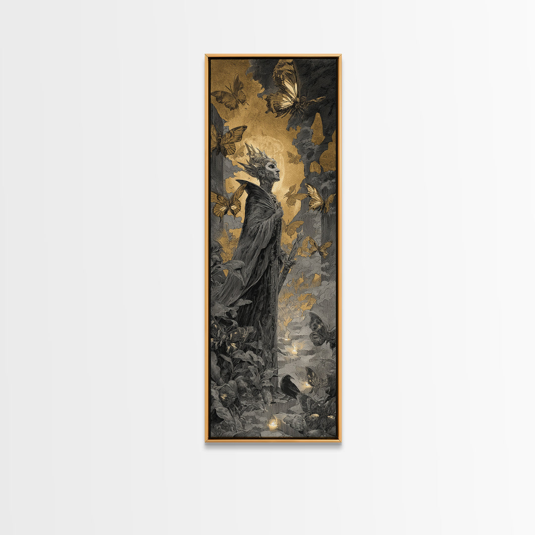The Moth-Winged Empress, Architectural Etching Art, Tall Narrow Wall Art, Macabre Wall Art, Framed Canvas Print