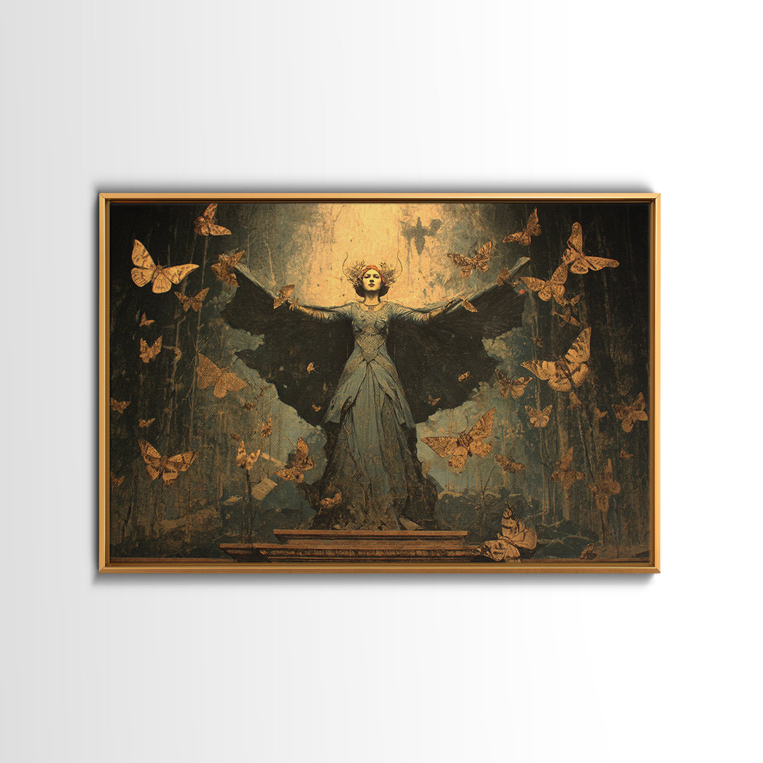 The Moth-Winged Empress, Symbolist Gothic Landscape, Landscape Wall Art, Dark Halloween Decor, Framed Canvas Print, Halloween Wall Art