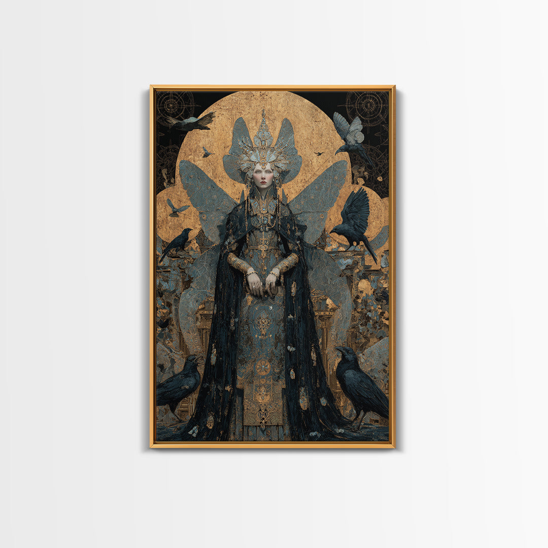 The Moth-Winged Empress, Ornate Symbolist Art, Vertical Wall Art, Dark Halloween Decor, Canvas Print, Halloween Wall Art