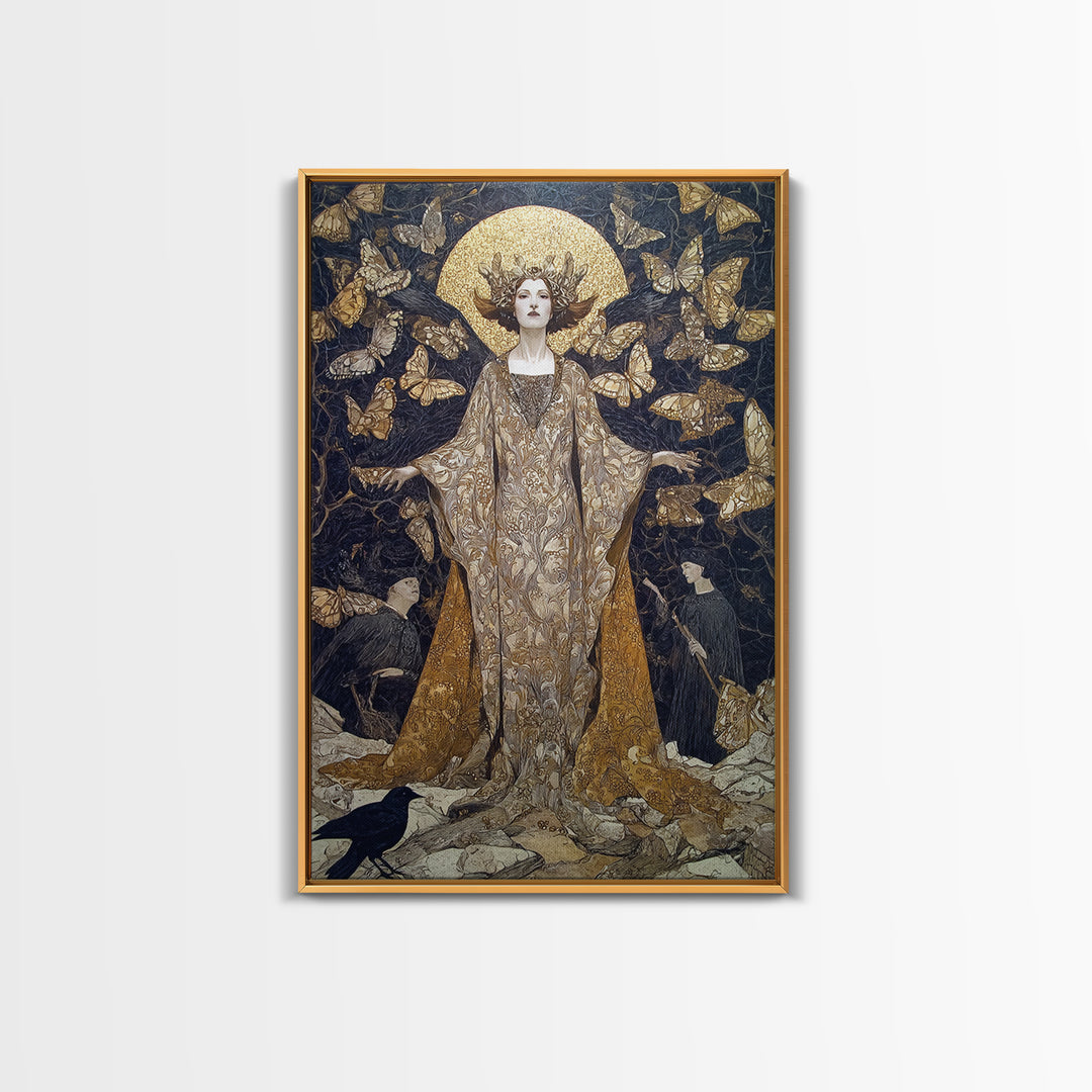 The Moth-Winged Empress, Symbolist Death Art, Vertical Wall Art, Dark Halloween Decor, Canvas Print, Halloween Wall Art