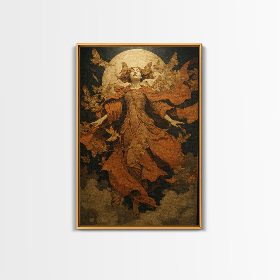 The Moth-Winged Empress, Symbolist Etching Art, Vertical Wall Art, Gothic Horror Wall Art, Framed Canvas Print, Halloween Wall Art