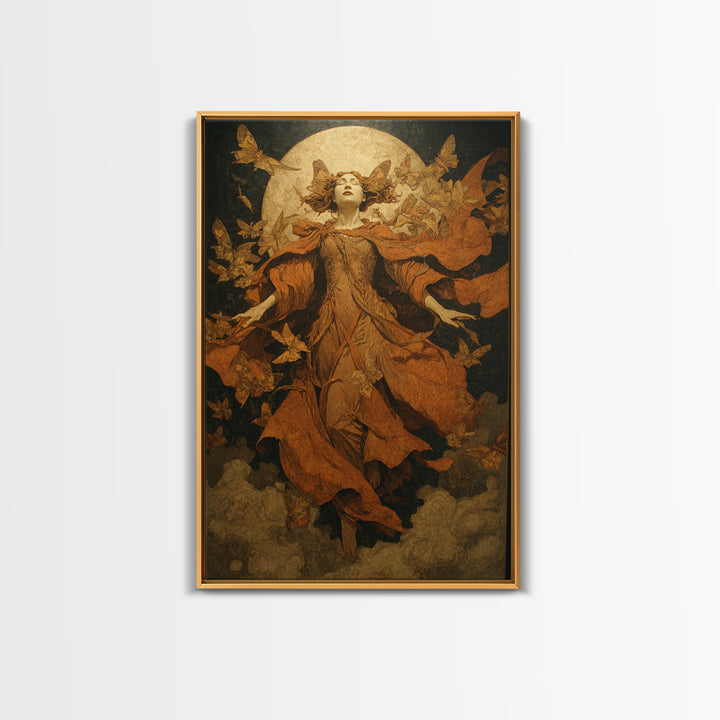 The Moth-Winged Empress, Symbolist Etching Art, Vertical Wall Art, Gothic Horror Wall Art, Framed Canvas Print, Halloween Wall Art