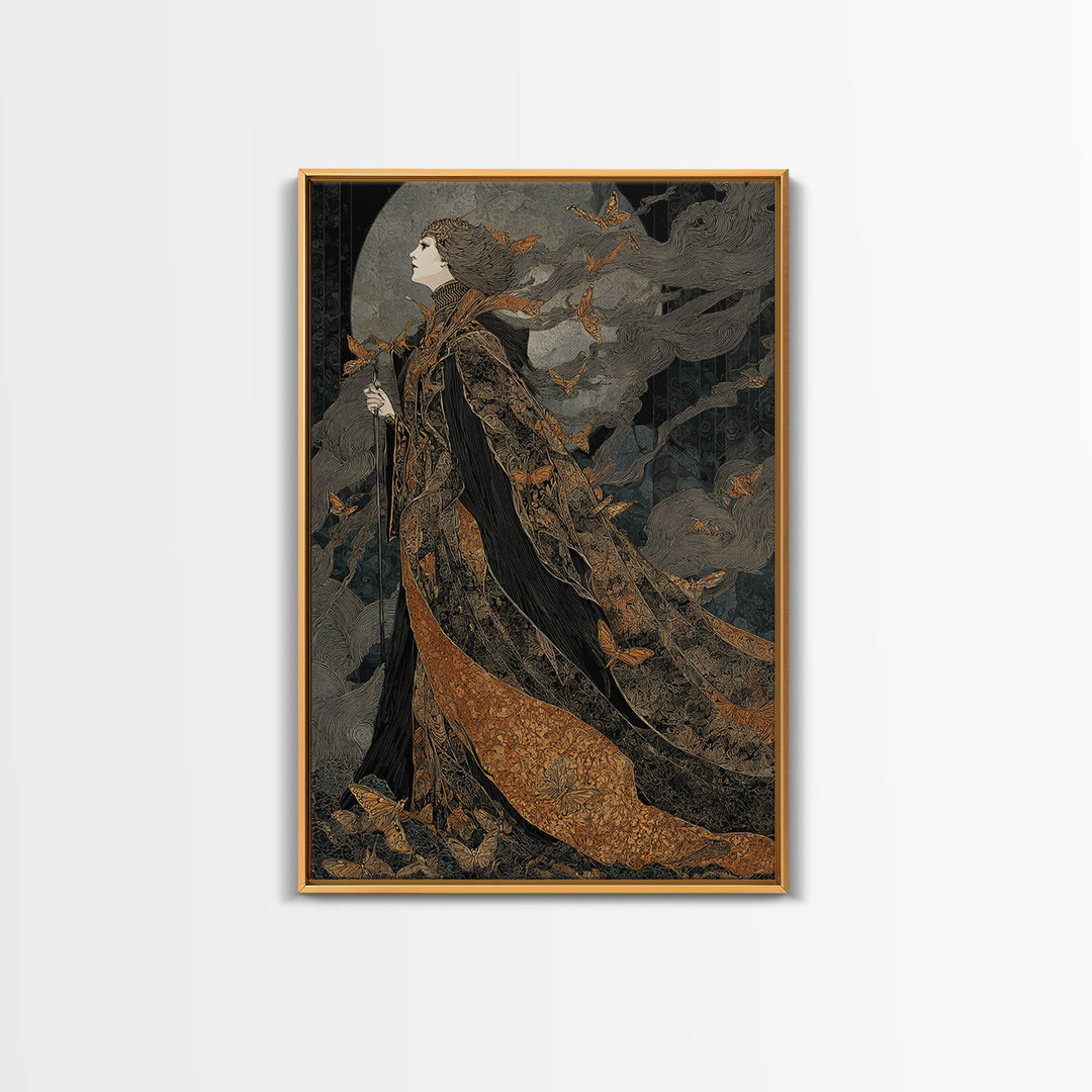 The Moth-Winged Empress, Stained Glass Gothic Art, Vertical Wall Art, Dark Halloween Decor, Canvas Print, Halloween Wall Art
