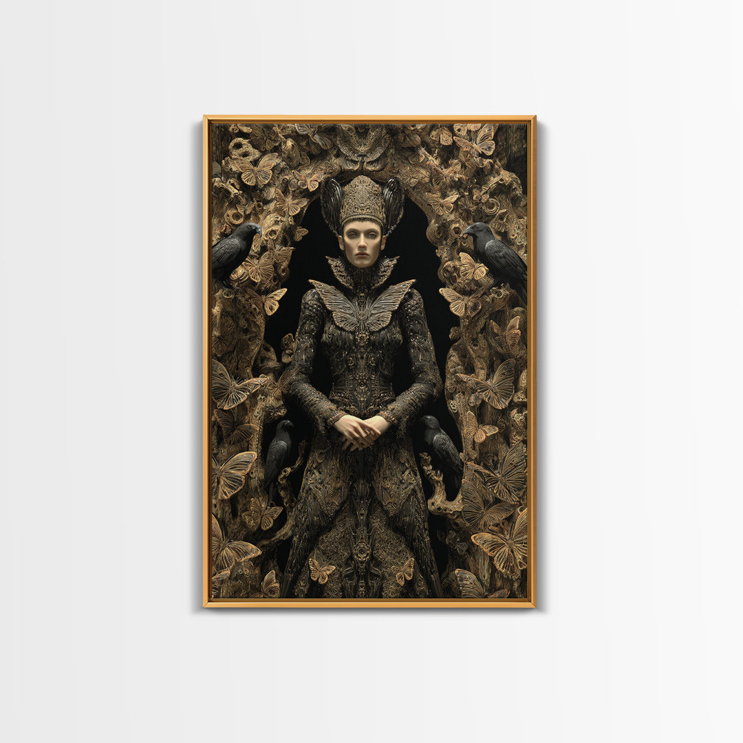 The Moth-Winged Empress, Biomechanical Horror Art, Vertical Wall Art, Gothic Horror Wall Art, Framed Canvas Print, Halloween Wall Art