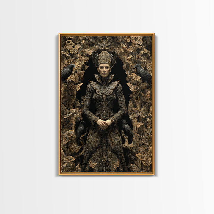 The Moth-Winged Empress, Biomechanical Horror Art, Vertical Wall Art, Gothic Horror Wall Art, Framed Canvas Print, Halloween Wall Art