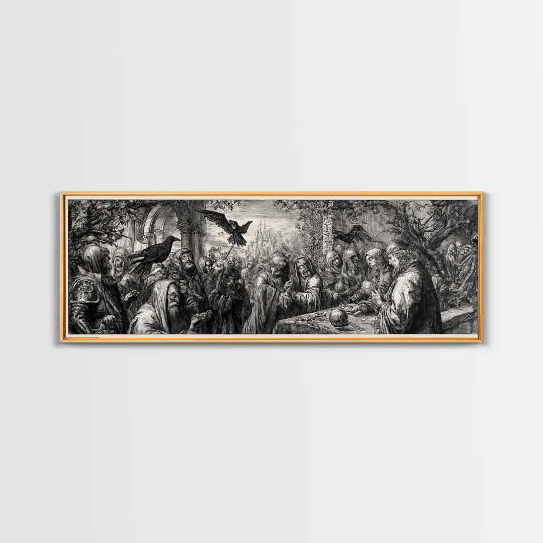 The Ash-Covered Oracle, Renaissance Engraving Art, Extra Wide Wall Art, Macabre Wall Art, Framed Canvas Print, Halloween Wall Art