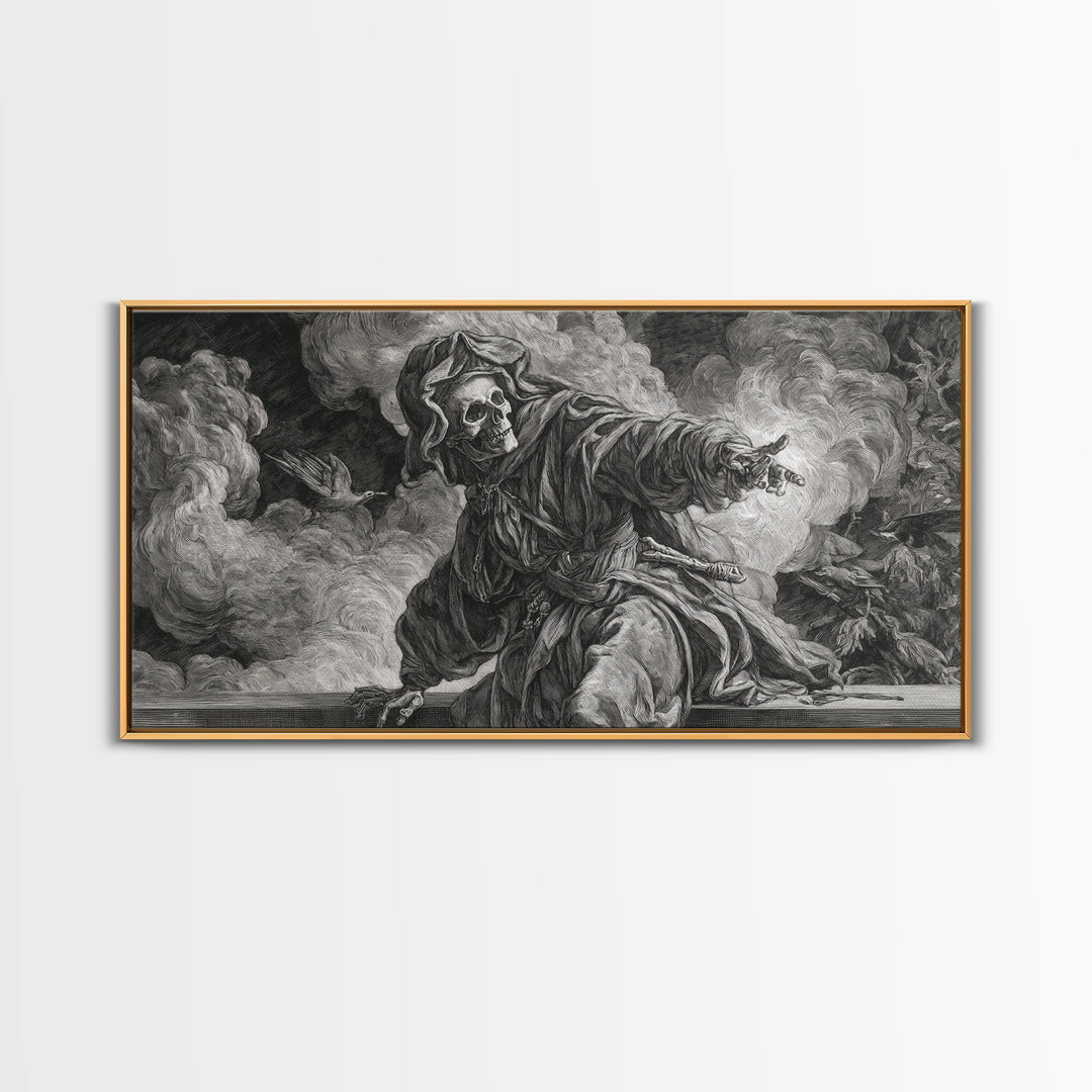 The Ash-Covered Oracle, Danse Macabre Art, Wide Panoramic Art, Dark Fantasy Wall Art, Canvas Print, Halloween Wall Art