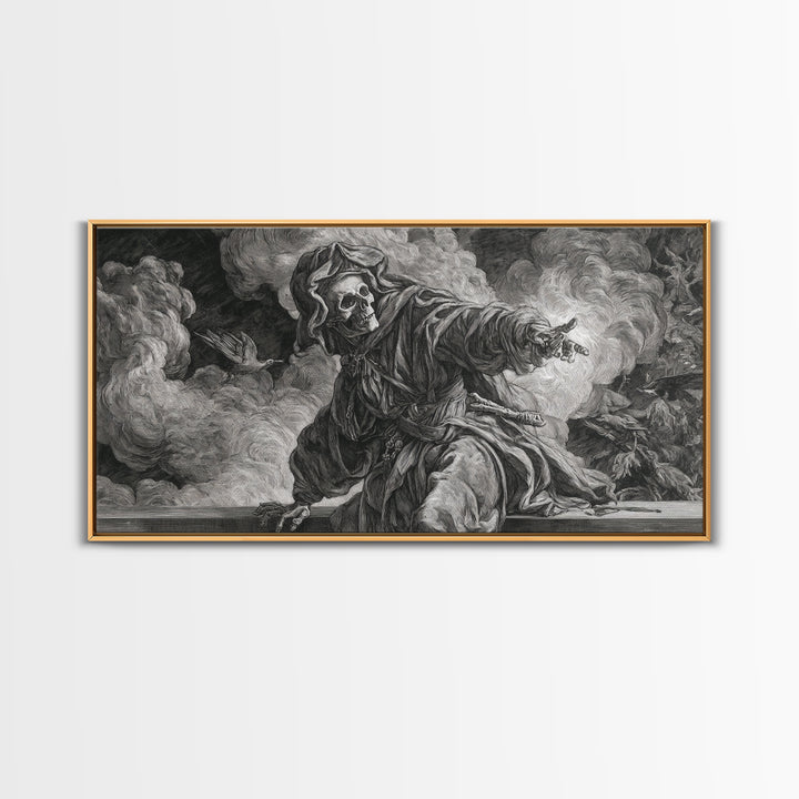 The Ash-Covered Oracle, Danse Macabre Art, Wide Panoramic Art, Dark Fantasy Wall Art, Canvas Print, Halloween Wall Art