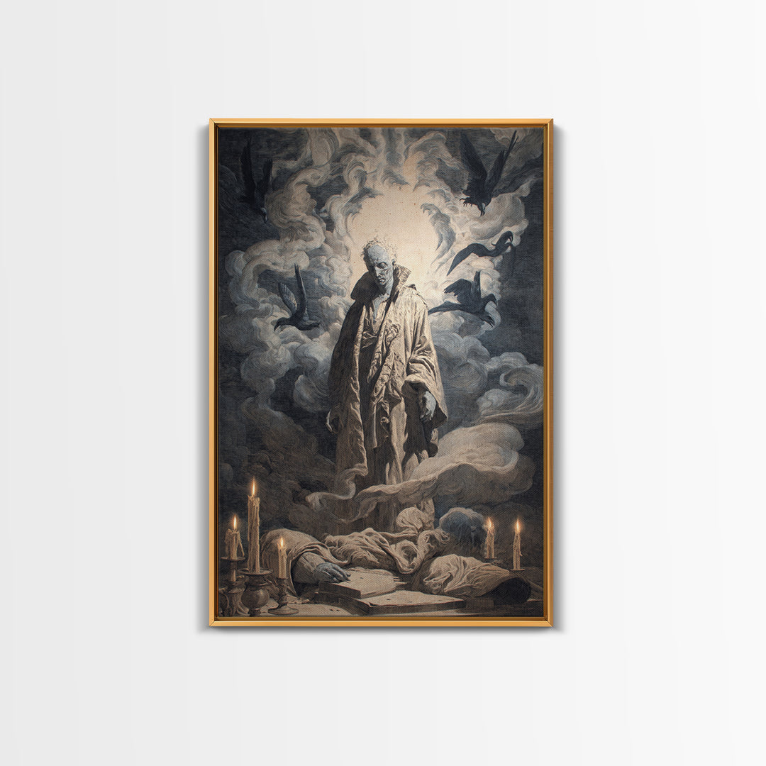 The Ash-Covered Oracle, Gothic Nightmare Art, Vertical Wall Art, Macabre Wall Art, Framed Canvas Print, Halloween Wall Art