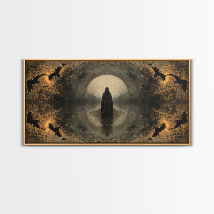The Ash-Covered Oracle, Symbolist Gothic Landscape, Wide Panoramic Art, Dark Fantasy Wall Art, Canvas Print, Halloween Wall Art