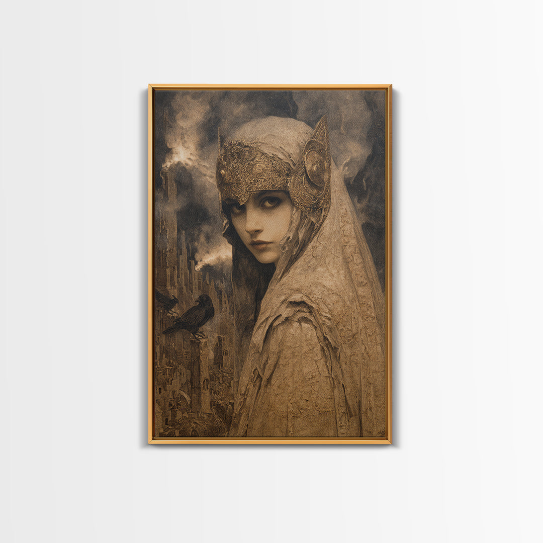 The Ash-Covered Oracle, Ornate Symbolist Art, Vertical Wall Art, Dark Halloween Decor, Canvas Print, Halloween Wall Art