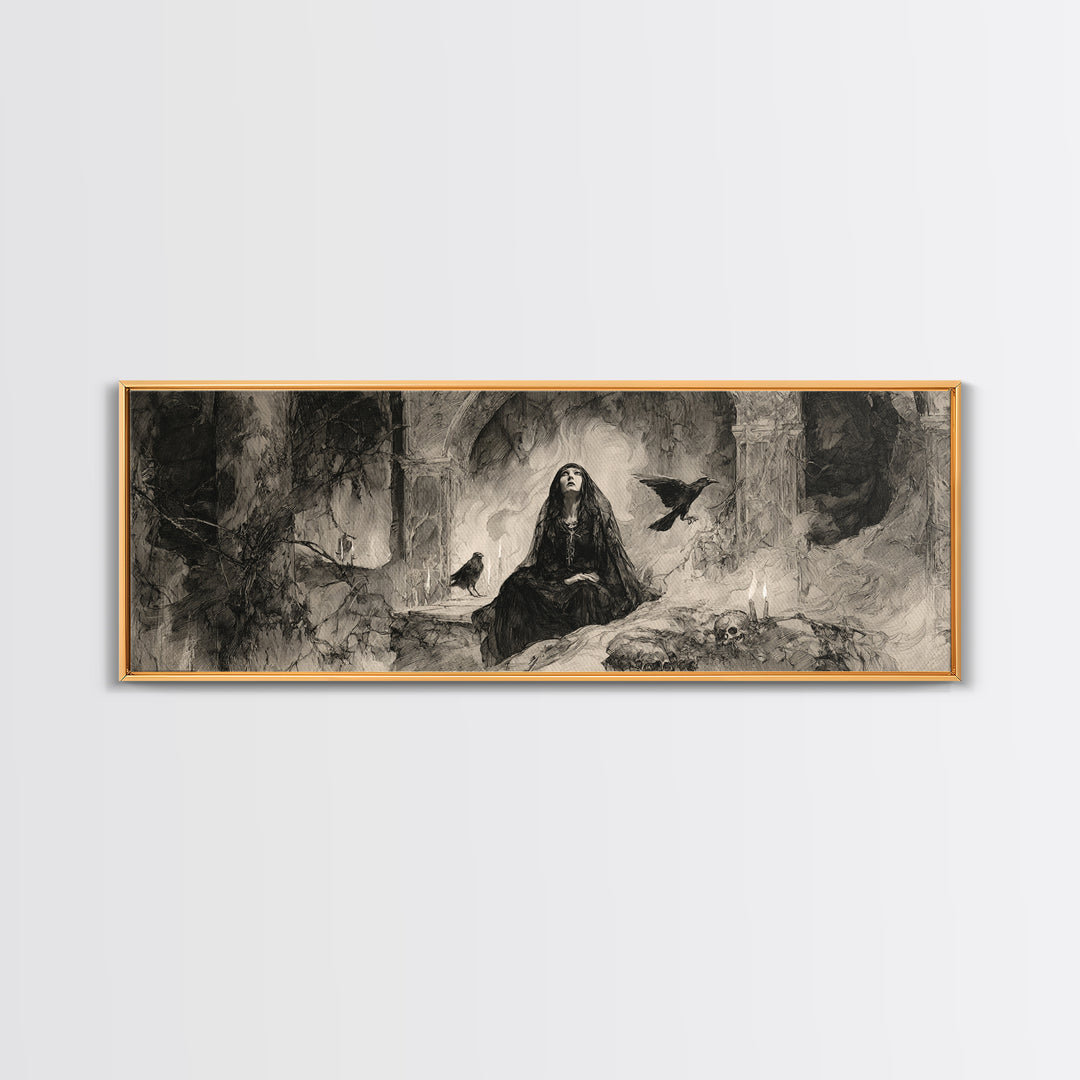 The Ash-Covered Oracle, Decadent Gothic Art, Extra Wide Wall Art, Macabre Wall Art, Canvas Print, Halloween Wall Art