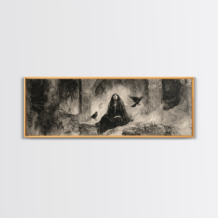 The Ash-Covered Oracle, Decadent Gothic Art, Extra Wide Wall Art, Macabre Wall Art, Canvas Print, Halloween Wall Art