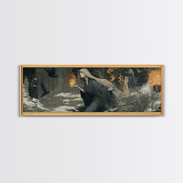 The Ash-Covered Oracle, Symbolist Death Art, Extra Wide Wall Art, Gothic Horror Wall Art, Canvas Print, Halloween Wall Art